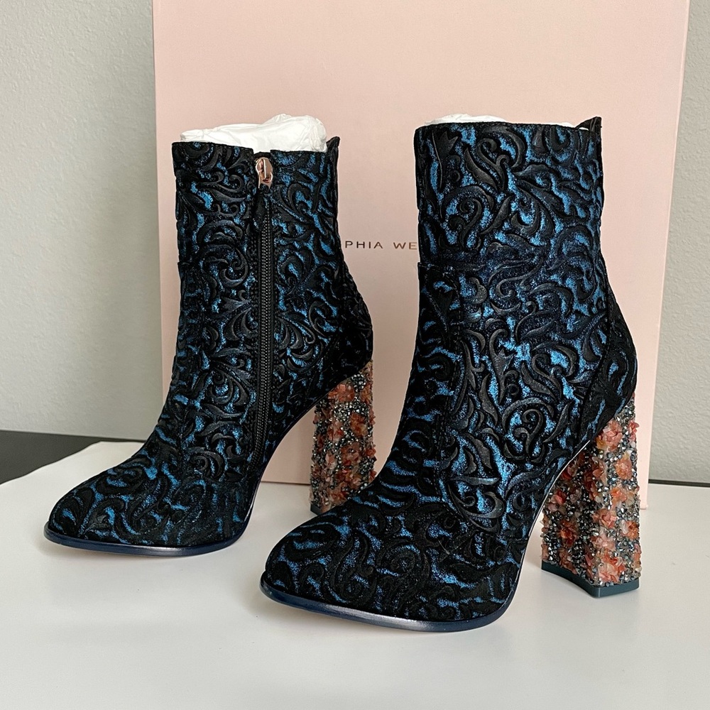 Sophia Webster Kendra Brocade Bootie - Baroque Blue